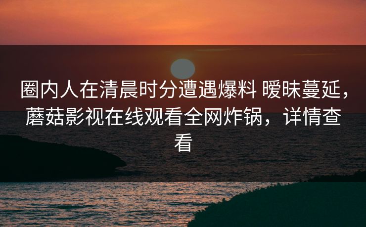 圈内人在清晨时分遭遇爆料 暧昧蔓延，蘑菇影视在线观看全网炸锅，详情查看