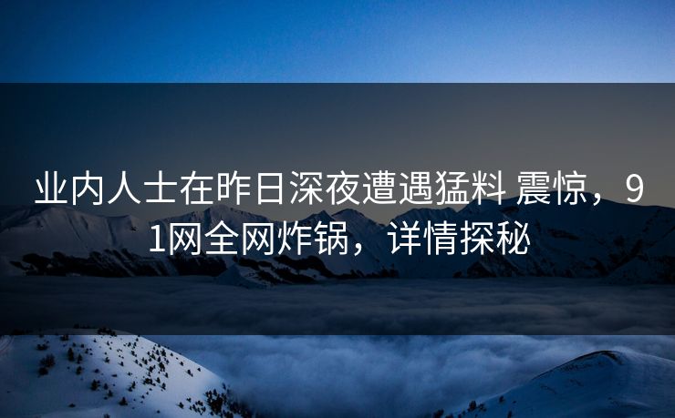 业内人士在昨日深夜遭遇猛料 震惊,91网全网炸锅,详情探秘 业内人士在昨日深夜遭遇猛料 震惊,91网全网炸锅,详情探秘